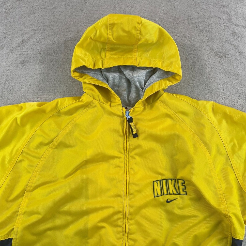 Vintage Nike Swoosh Jacket Youth Boys Medium 10-12 Yellow Fleece Lined FrontLogo